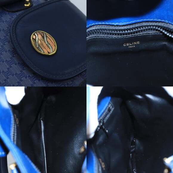 CELINE Macadam Canvas Hand Bag Blue Gold - Picture 11 of 12